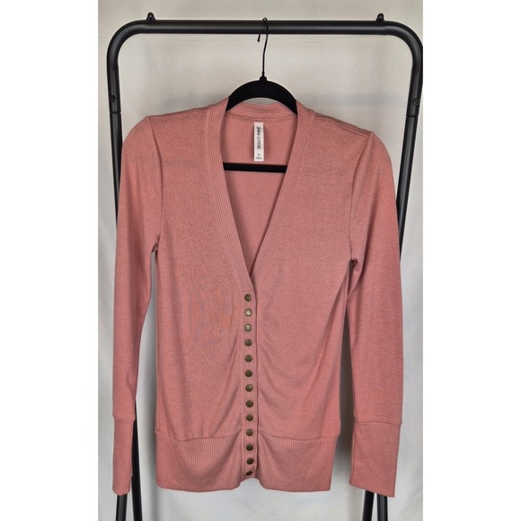 Zenana Outfitters Sweaters - Zenana Outfitters V-neck Cardigan Long Sleeve Ribbed Hem Snap Buttons Coral SM